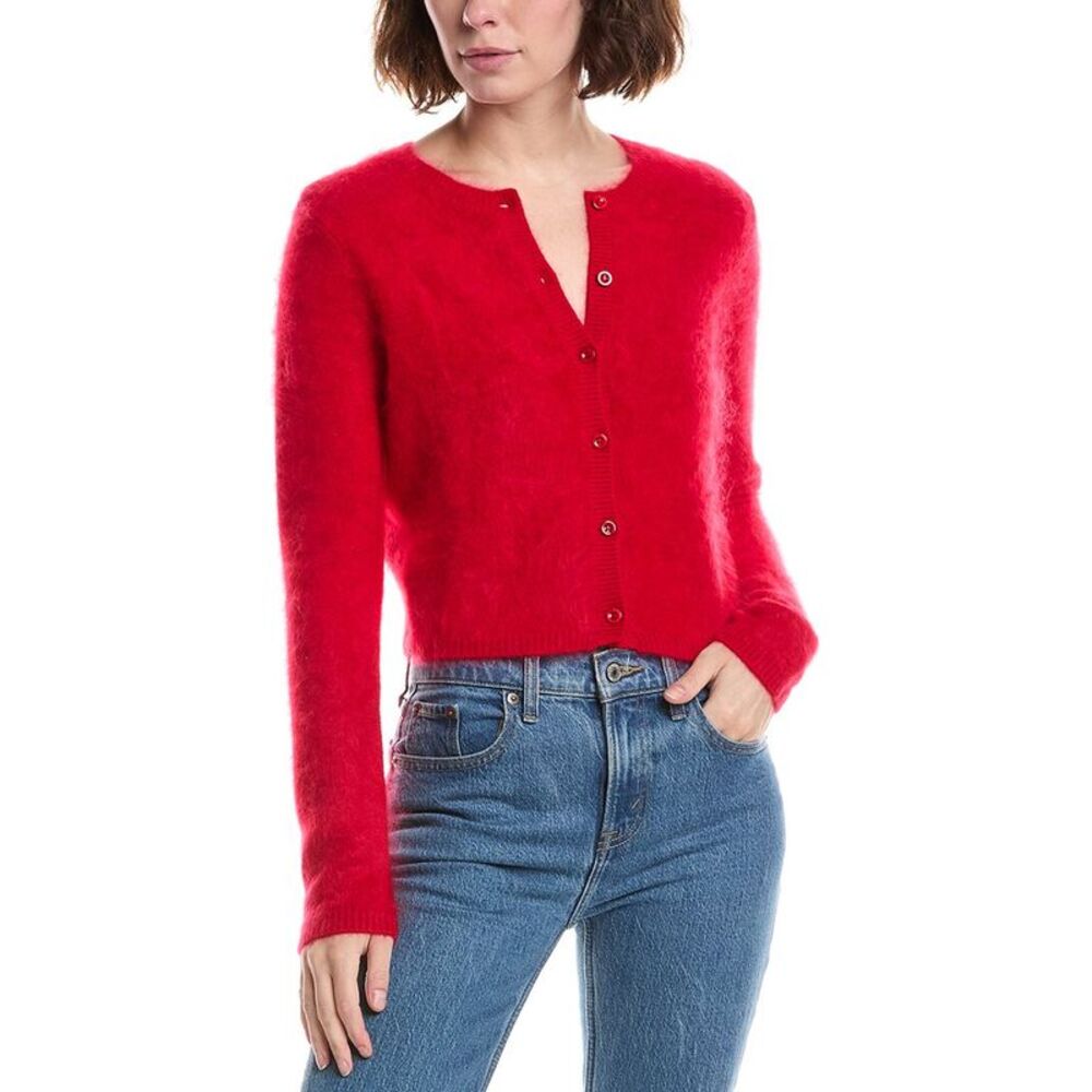 Frame Denim Womens The Teddy Cashmere Cardigan, Red